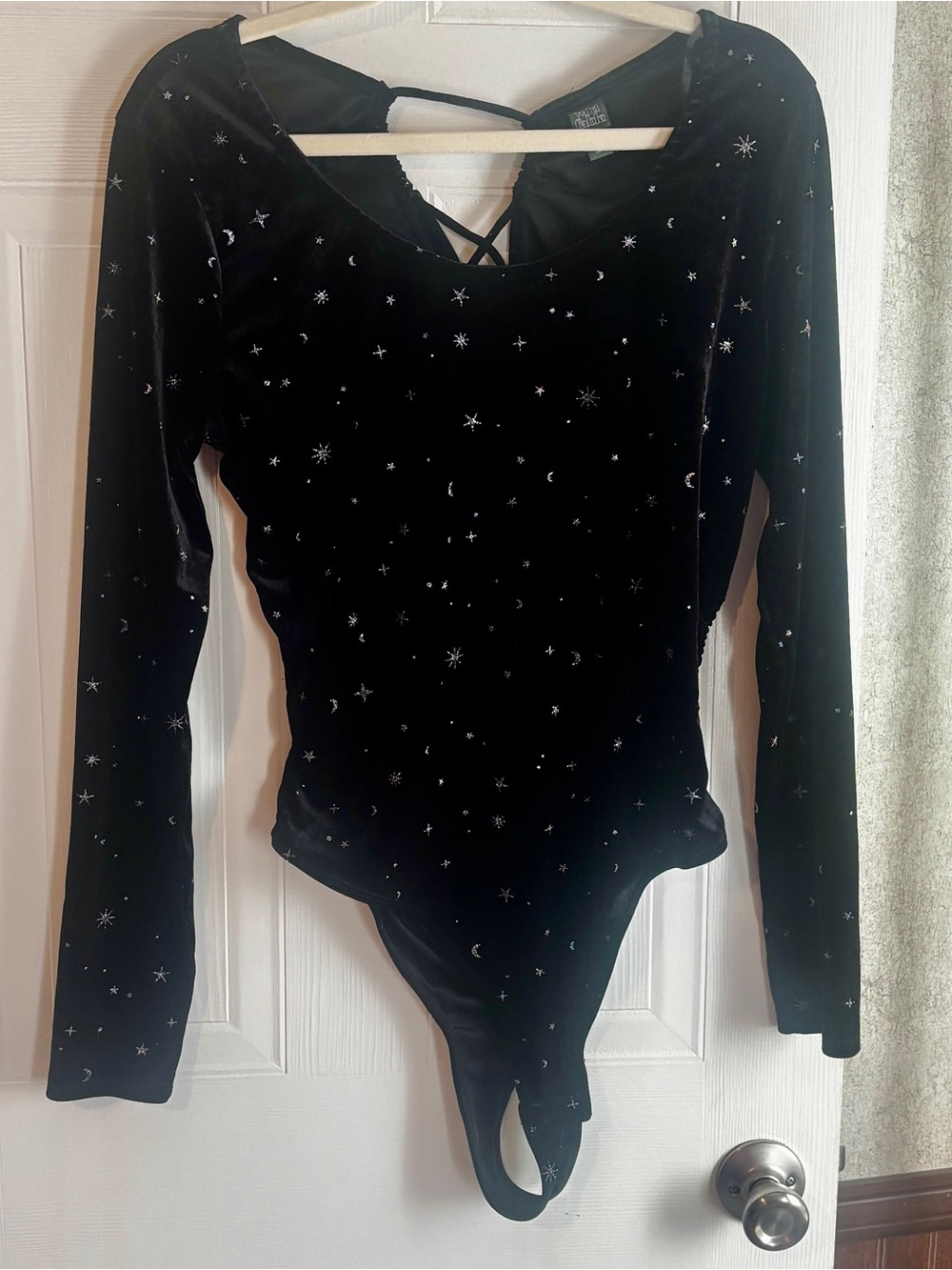 Wild Fable XL Black Velvet Celestial Star Moon Bodysuit